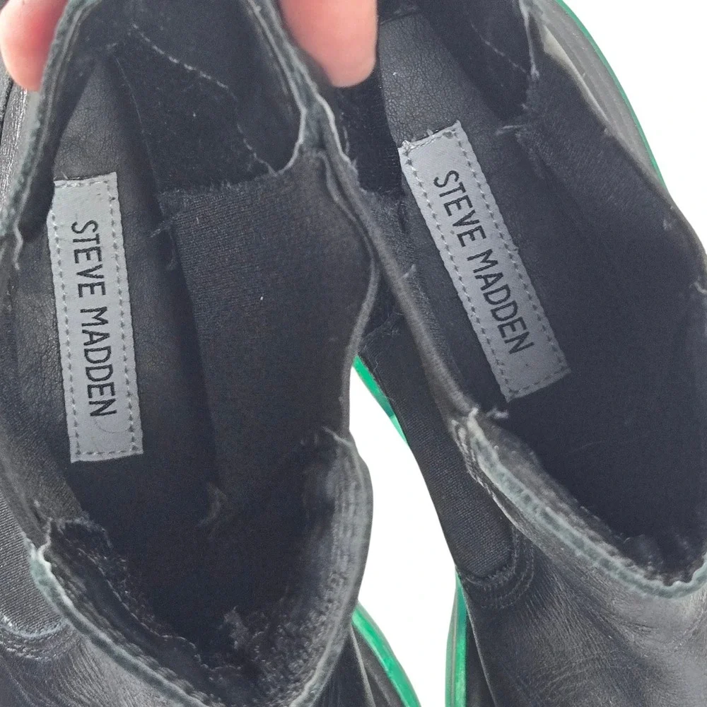 Steve Madden Klyde Chelsea Boots Black Leather Green Clear Sole Goth Chunky 9.5